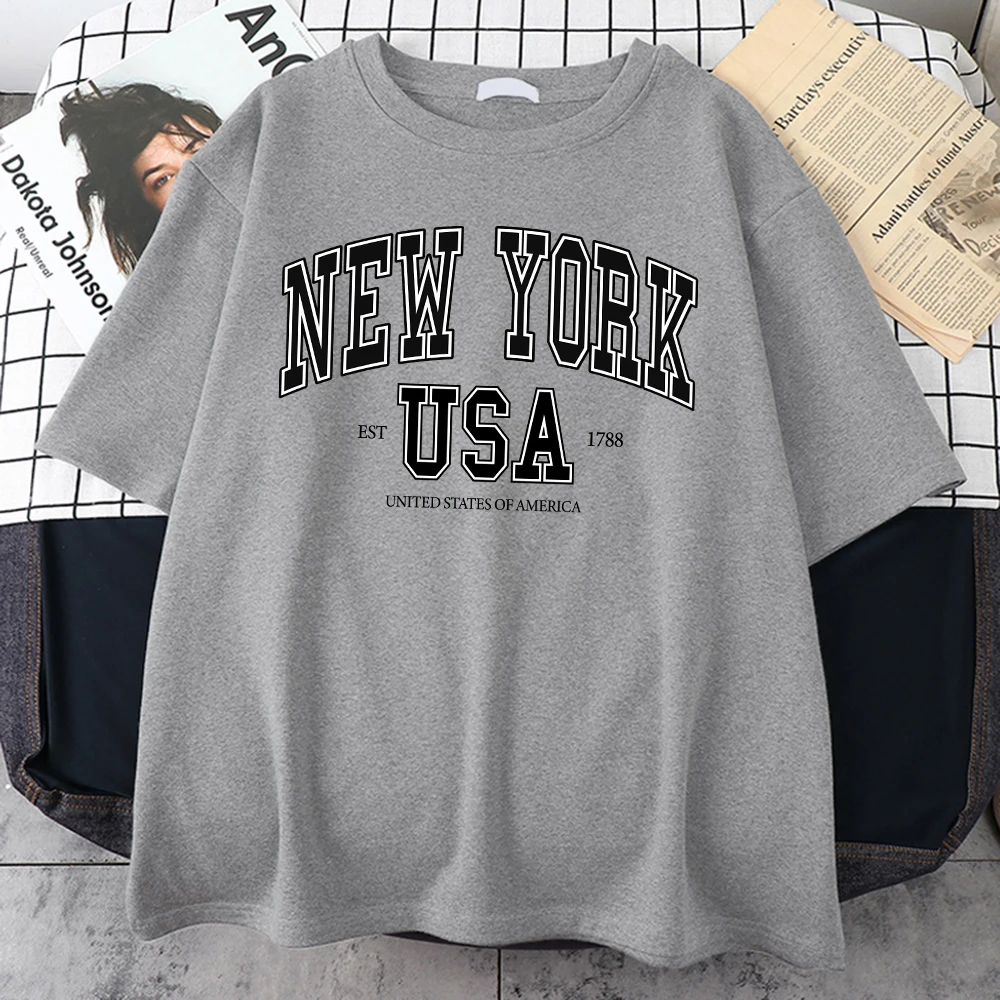 New York Usa Est 1788 Print Cotton Tee Top Hip Hop Street T-Shirts Sport Trend Individualt-Shirt Hip Hop Breathable Man Tshirt