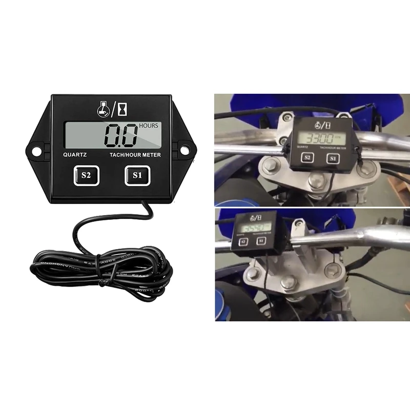 2PC Gasoline Engine Tachometer Timer Replaceable Battery Waterproof Induction Digital Display 2 4 Stroke Totalizer Timer