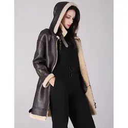 2024 New Arrival Women's Genuine Leather Long Coat Real Sheepskin Shearling Jacket for Female Wool Lining Brown Plus Oversized