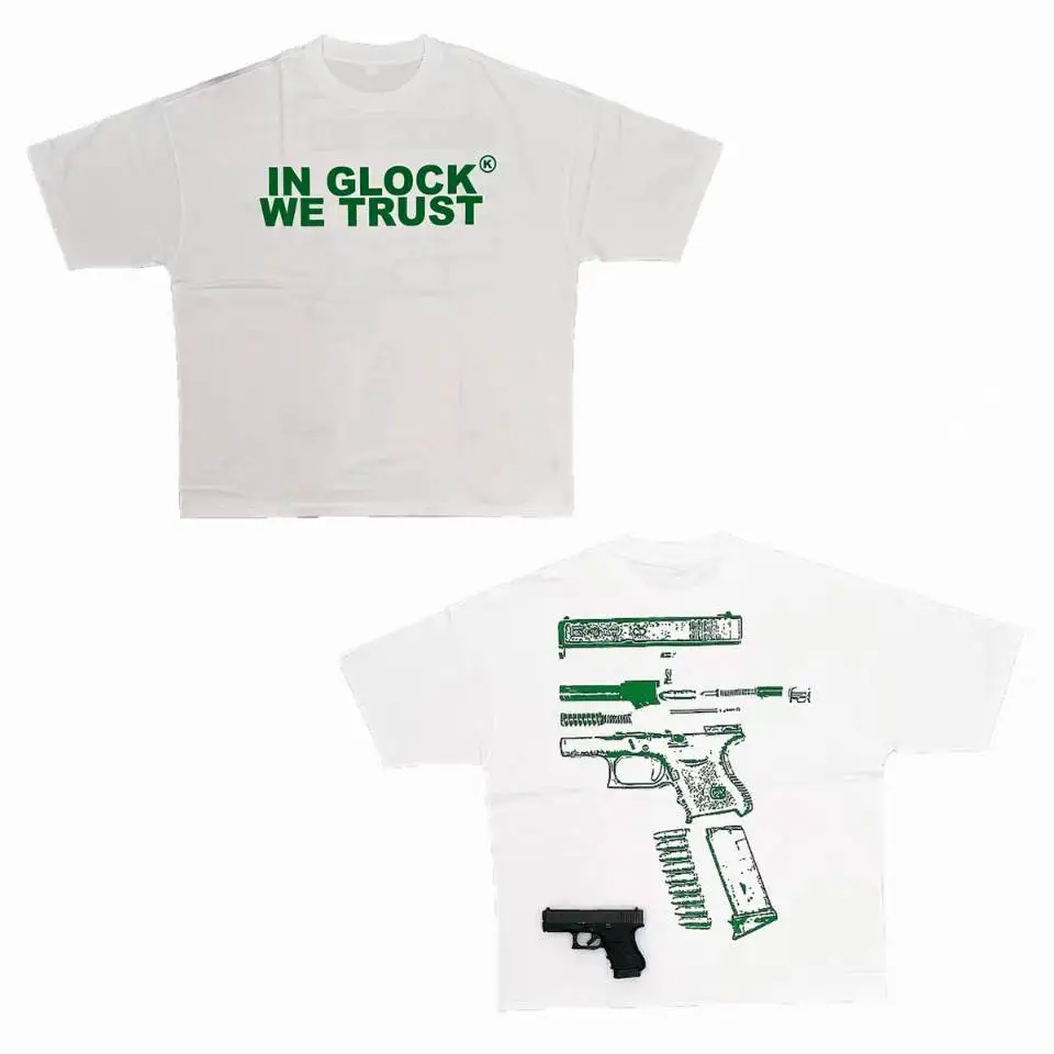Kixkz Fashion Brand Women's T-shirts IN GLOCK WE TRUST Letter Printed Short-sleeve Oversized Cotton T-shirt for Women Tops Tees image 2