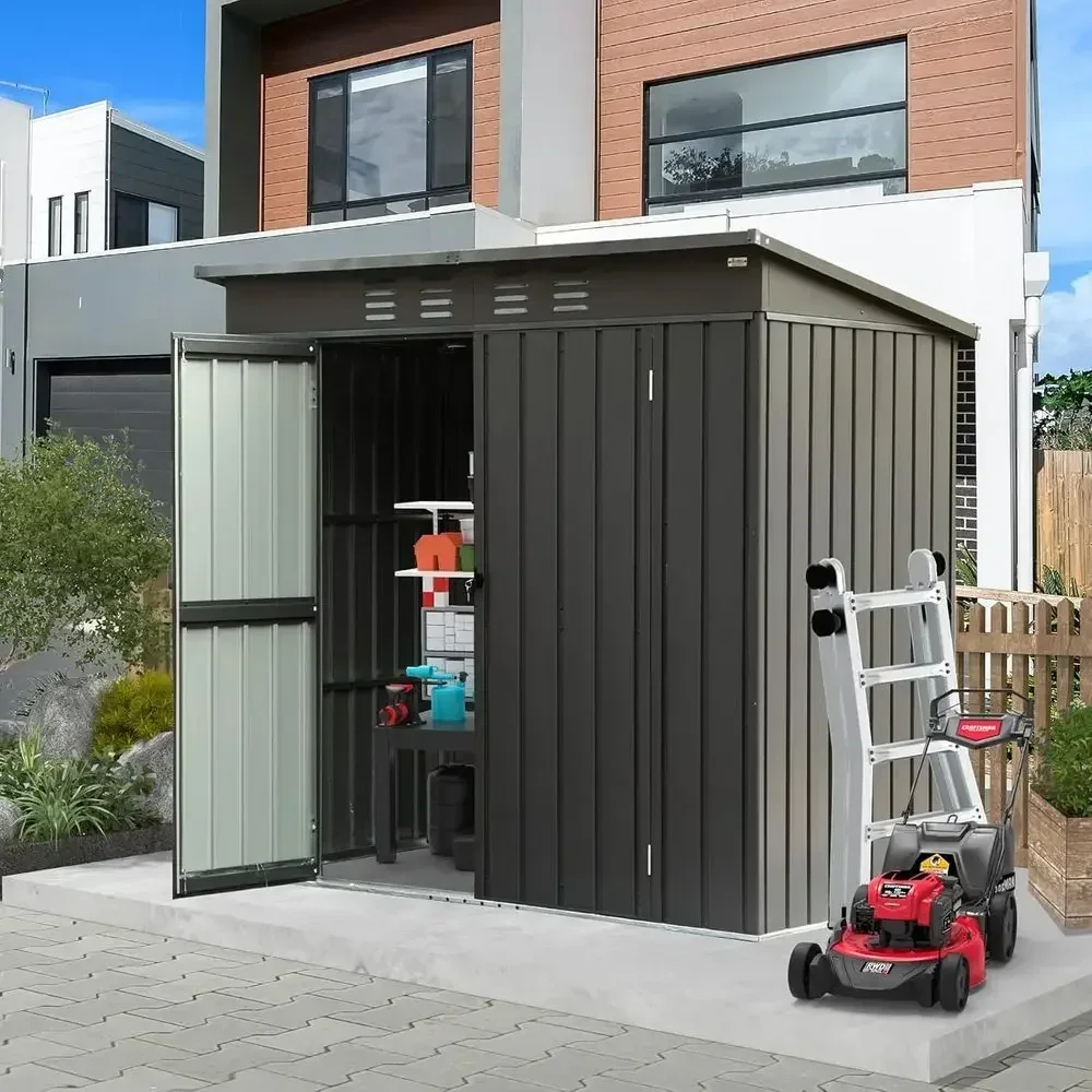 

5' x 3' Metal Outdoor Storage Shed with Galvanized Steel for Bikes, Tools, Lawn Mowers, and Pool Toys, Lockable Door, Grey