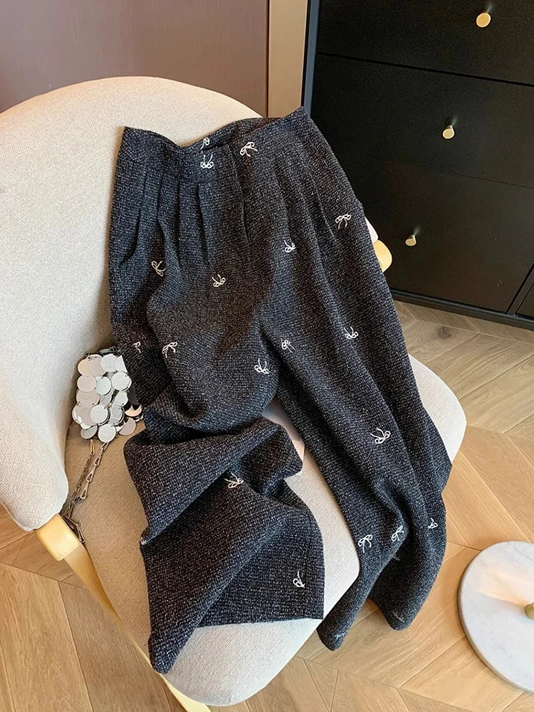 Pantaloni casual a gamba dritta a vita alta Uomo Donna Autunno Inverno Pantaloni lunghi versatili dimagranti larghi Tessuto morbido e confortevole