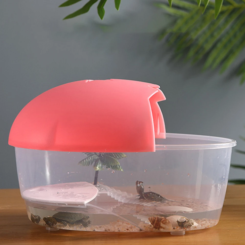 

Plastic Turtle Tank Terrarium Box Basking Platform Swimming Area Ventilation Holes Easy Clean Pet Habitat Reptile Cage Lizard