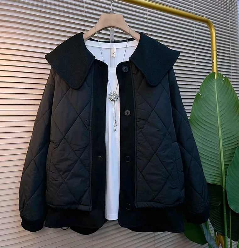 Plus-größe Frauen Koreanische Lose Alter-reduzierung Kordelzug Baumwolle Mantel Winter Neue Mode Vielseitig Langarm Peter Pan kragen Top