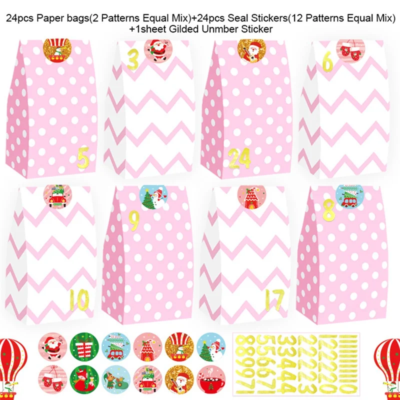 GW-24 ชิ้นถุงคริสต์มาส ถุงวันหยุด ถุงของขวัญคริสต์มาส ถุงกระดาษบุฟเฟ่ต์ขนมสำหรับวันหยุดคริสต์มาส