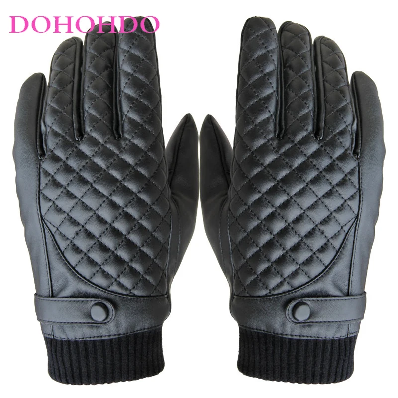قفازات الخريف والشتاء الرجال قفازات جلدية Pu قفازات شاشة اللمس الرياضة في الهواء الطلق الدفء الدراجات قفازات سوداء Guantes Para Motos #1