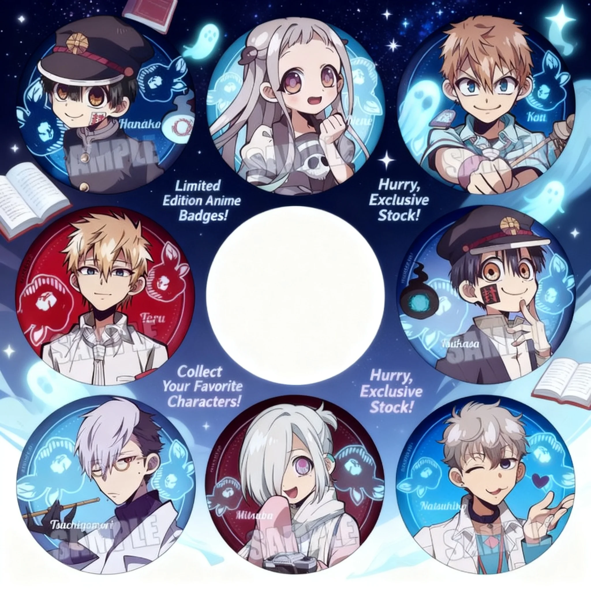 

Набор аниме-значков (9 видов): Jibaku Shounen Hanako Kun, Яширо Ненэ, Цутигомори Йоко, Цукаса. Аниме-манга значки-броши для косплея.