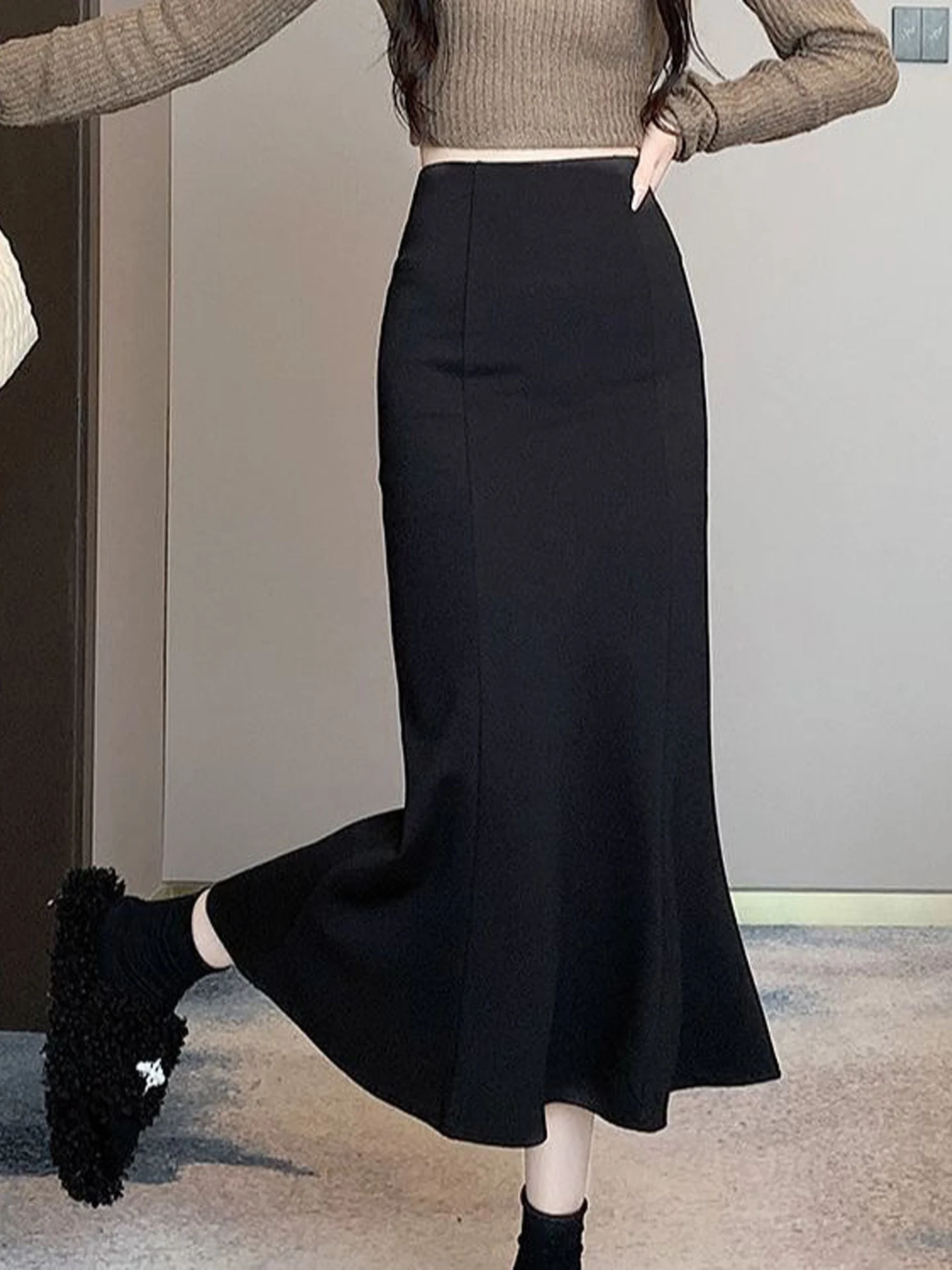 High Waist Elastic Fish Tail Skirt Women's Style A-Line  Midi Skirt Slimming Slim Fit Autumn New Arrival Korean Version