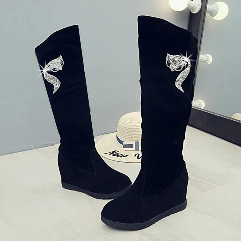 2024 WinterWomen Shoes Woman Boots Knee high Boots Winter New Rhinestone Decoration Wild Plus Velvet Thick Snow Boots