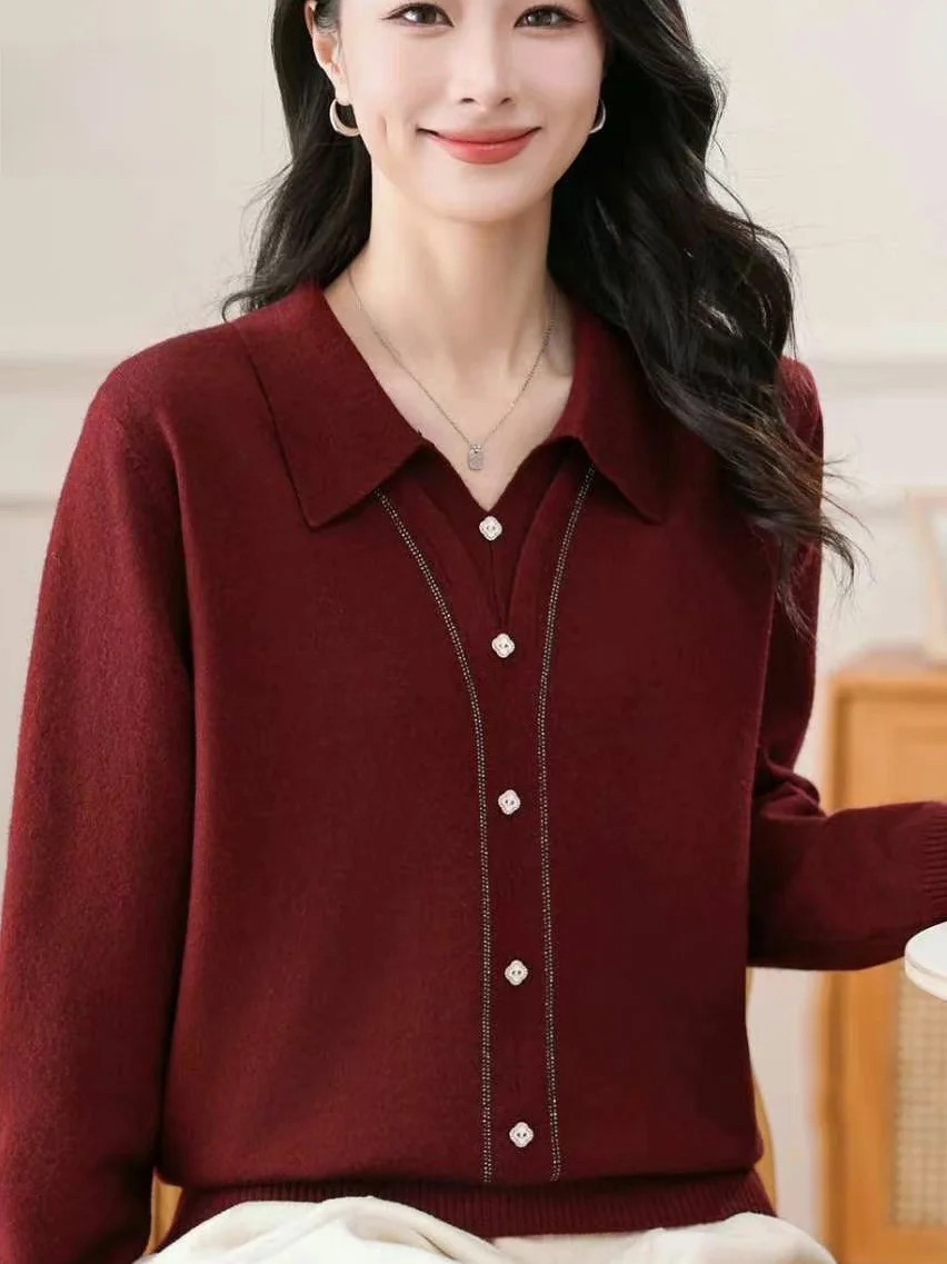 

Весенне-осенний вязаный топ для женщин: модный, облегающий, базовый слой, средней длины, с жемчужной отделкой, теплый, легко чистится