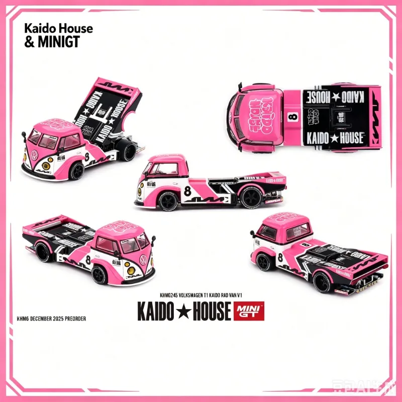 

Kaido House x MINIGT 1:64 Volkswagen T1 Pink Alloy Car Model Collection, Simulation Static Ornament, Festival Creative Gift.