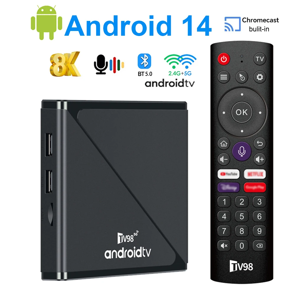 Android 14 TV Box 8K Set Top Box Allwinner H313 HD 4K Quad Core 5G Dual Wifi BT5.0 Support Digital Voice control Remote Control