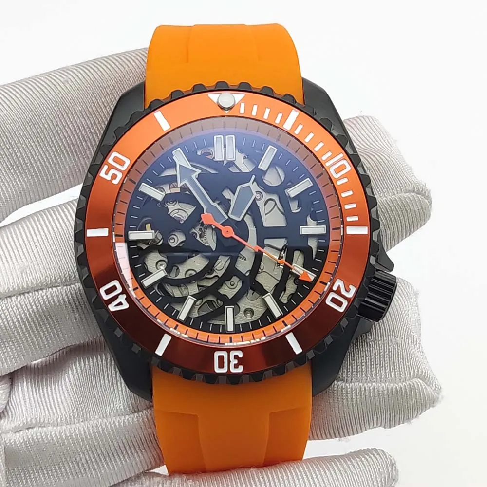 New orange coloured casual business watch, high quality sapphire glass, automatic mechanical watch with NH70 movement