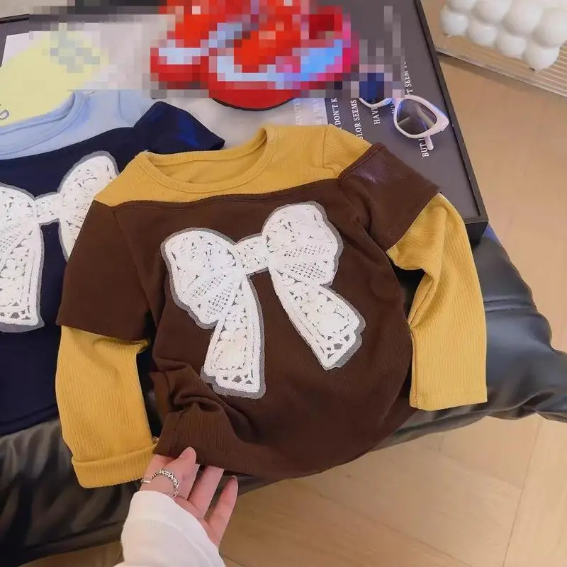 Child Cartoon Kawaii Long Sleeved Autumn New Princess Round Neck Tops Sweet Fashionable T-Shirt Sweat Wicking Moisture Absorbing
