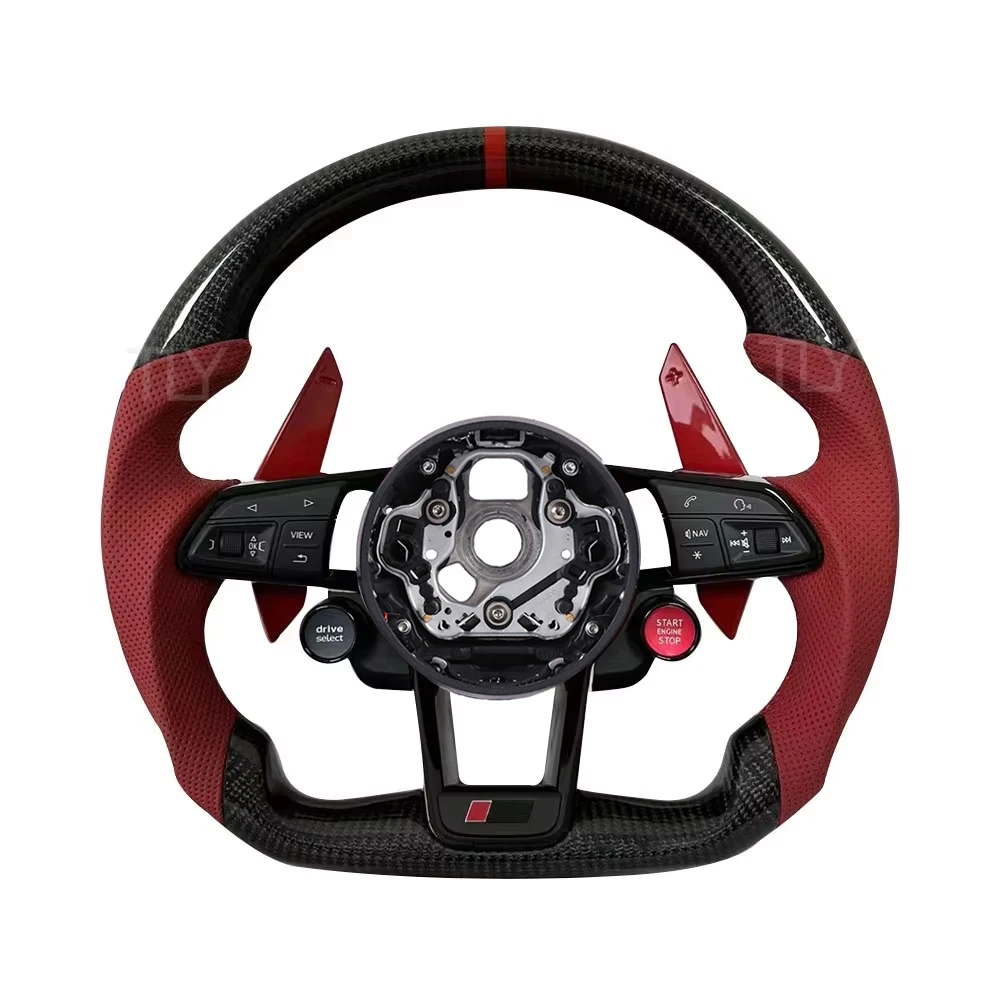 With Start Button S-Line Half Al--cantara Carbon Steering Wheel for Audi Q8 SQ8 A3 A4 B9 A5 B8 A6 C7 A7 S3 S4 RS3 RS5 RS7 RS6 C8