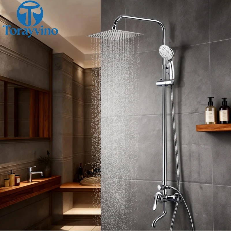 

Душевой набор 8 дюймов: Роскошная душевая лейка для ванной комнаты с эффектом тропического дождя, полированная, настенная, поворотная, с смесителем