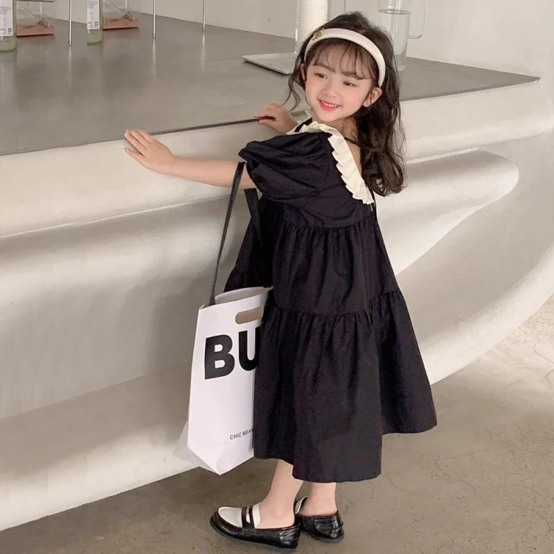 Girl Dress Kids Party Birthday Evening Gown Cotton 2024 Black Spring Summer For Wedding Flower Girl Dress Children Clothing