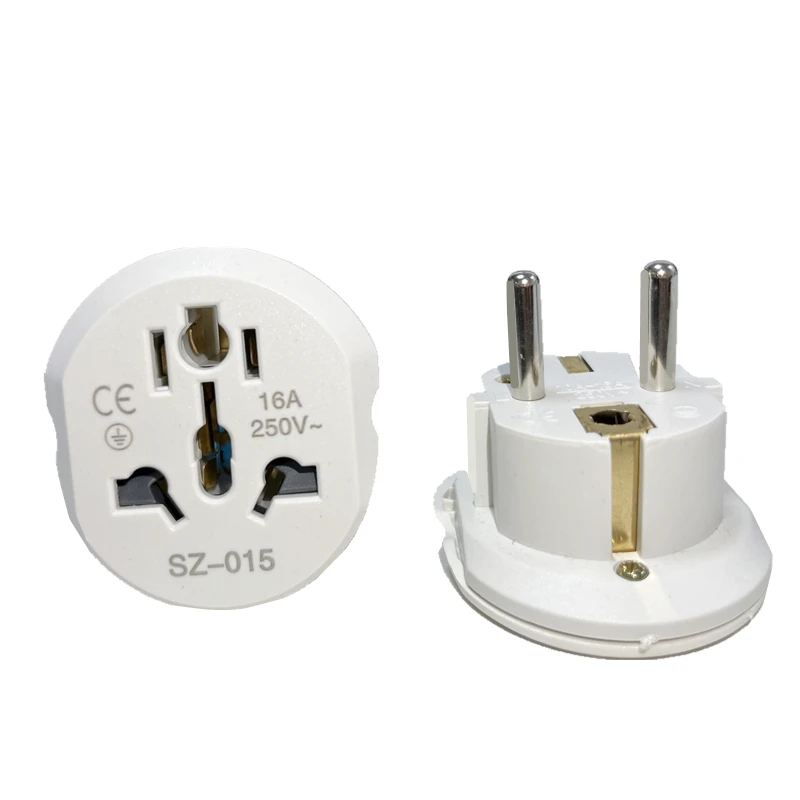 EU Plug Adapter 16A 250V Travel Adapter Converter 2 Round Socket High Quality Universal AU US UK CN To EU KR Wall Socket Outlet