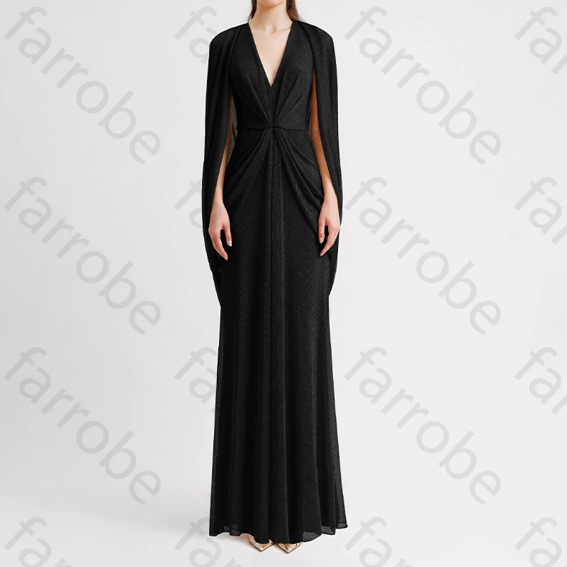 أنيقة سوداء الخامس الرقبة الشيفون فساتين السهرة عارضة مثير الطية فستان المشاهير رائعة عالية الجودة حفلة موسيقية ثوب مخصص #1