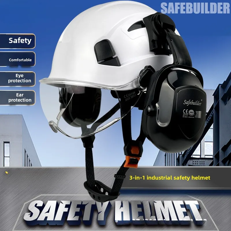 

Construction Safety Helmet With Visor Built In Goggle Earmuffs For Engineer Hard Hat Industrial Work Cap Head Protection