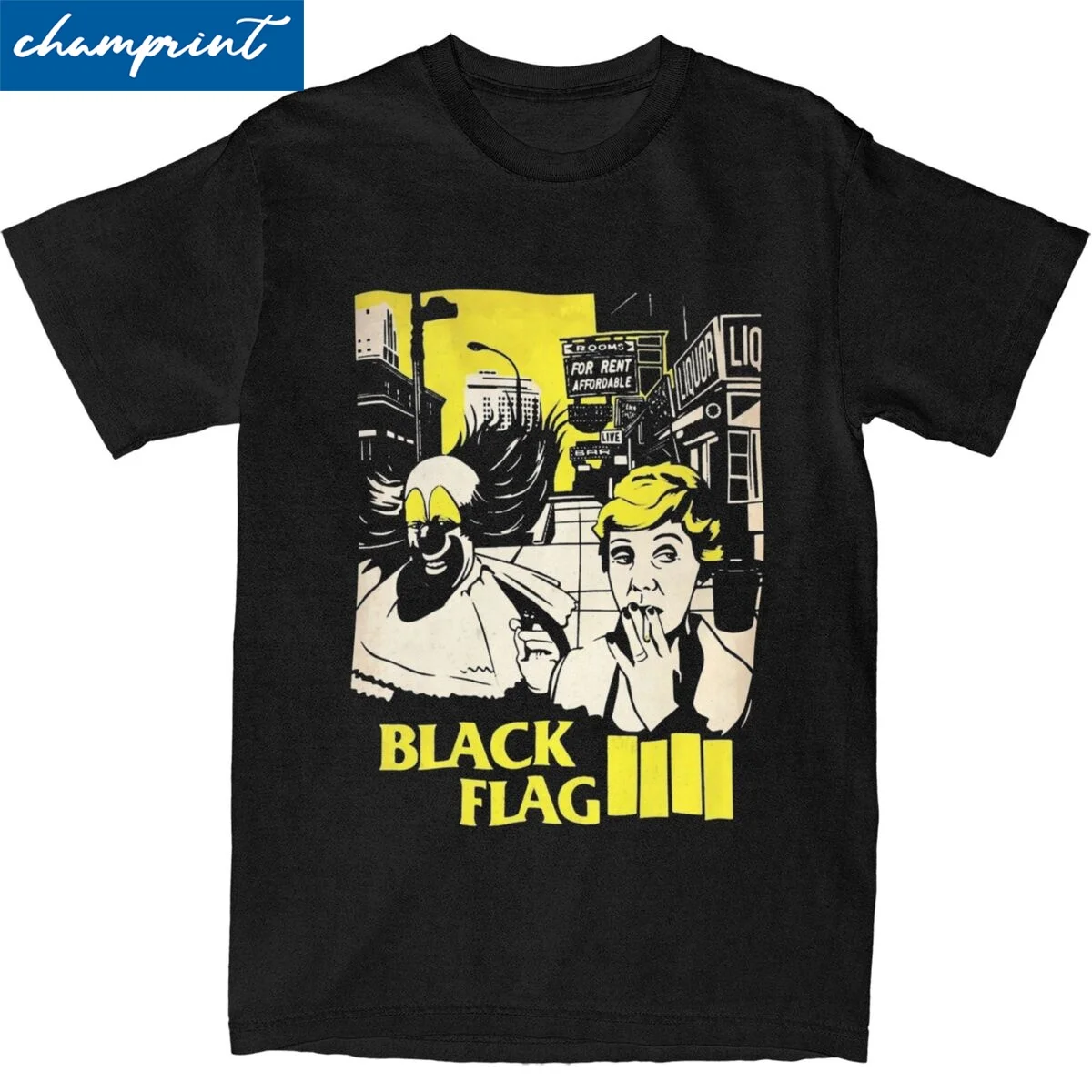 Black Flag Tshirts Men Cotton Tops Harajuku America Rock Band Crewneck Short Sleeve