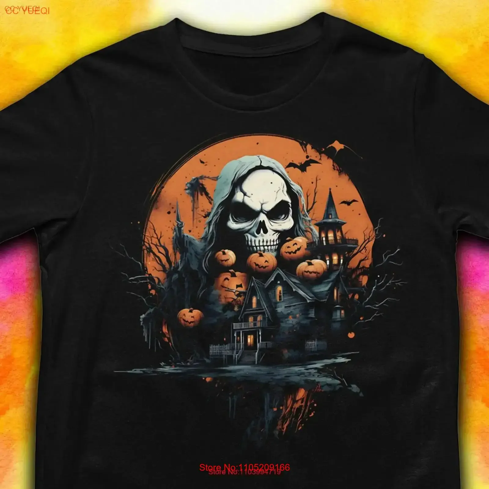 

Skull Halloween T Shirt Spooky October Skeleton BesT Face 90 vintage Washed Stretched homme designer clothes streetwear