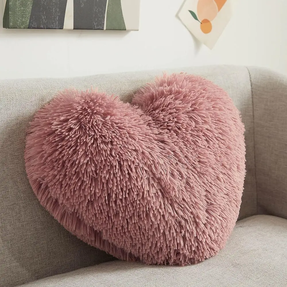 

Luxury 15""X17"" Heart Pillow, Cute Plush Shaggy Decorative Throw Pillow, Conquette Fluffy Heart Shaped Pillow, Furry Fuzzy