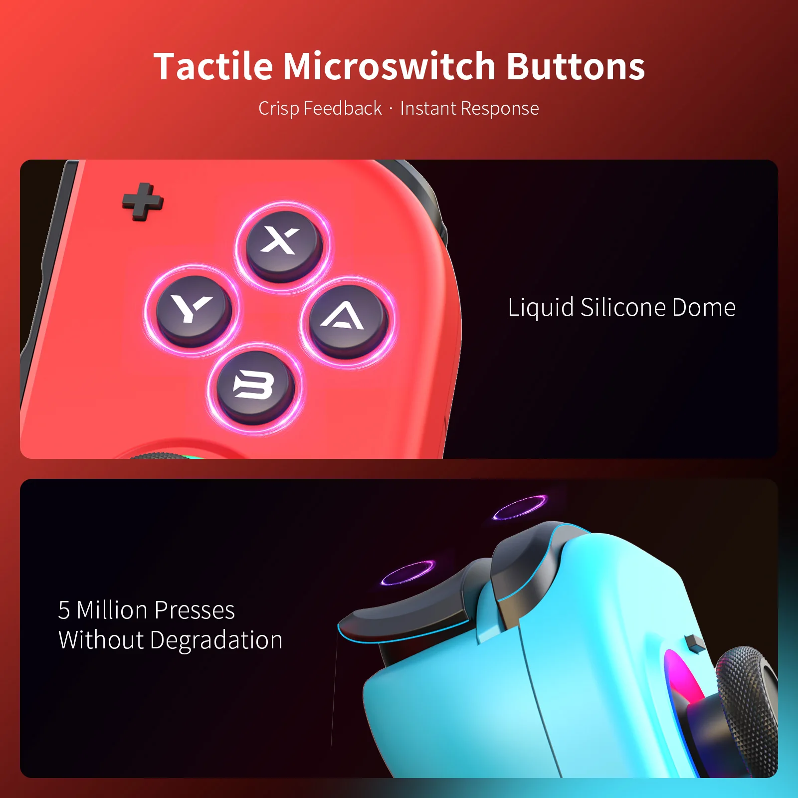 Joy-Pad sans fil pour Nintendo Switch/OLED/Lite/PC, Joystick à effet Hall RVB, boutons de micro-interrupteurs, gyroscope/Turbo/Vibration 6 axes