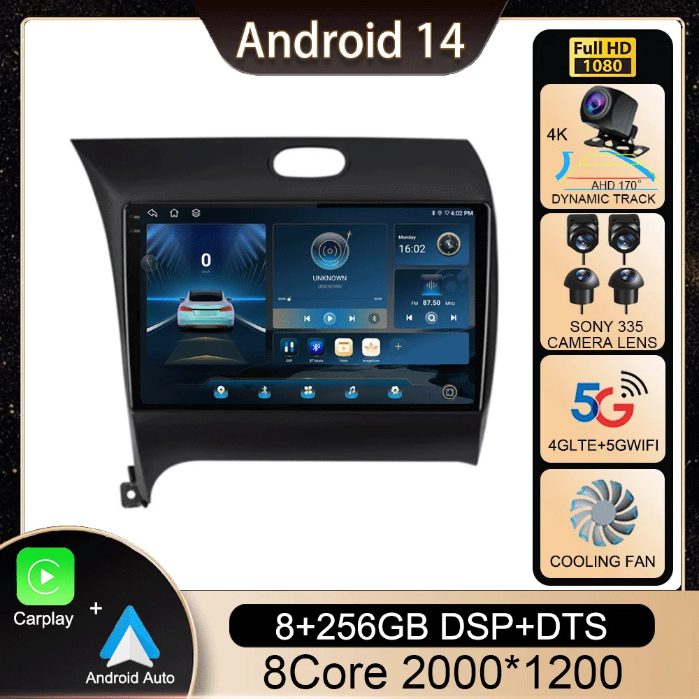 

Android 14 Carplay Auto Car Radio For Kia K3 Cerato 3 Forte 2013-2017 Multimedia Video Player Navigation GPS 2Din 4G+WIFI Stereo