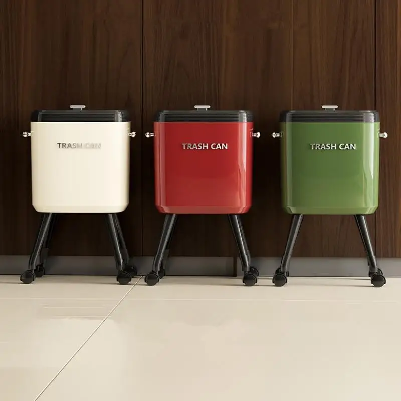 1Pc No-Bend High-Leg Trash Can With Press-to-Open Lid - Large Capacity Oval Kitchen & Living Room Bin, Durable Plastic