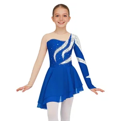 Kids Girls Artistic Figure Skating Ballet Tutu Ballroom Dance Dress Shiny Rhinestone Gymnastics Ballet Lyrical Leotards Costume