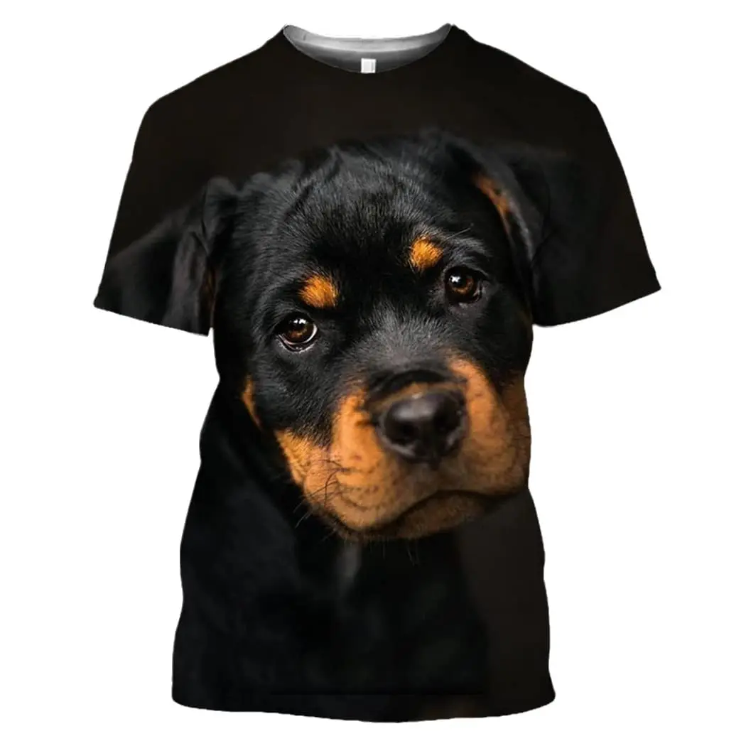 Rottweiler Dog Animal 3D Print T Shirt Men\'s Casual Hip Hop Harajuku Fitness Summer Short Sleeve Tops Tee Pet Dog Unisex Clothes