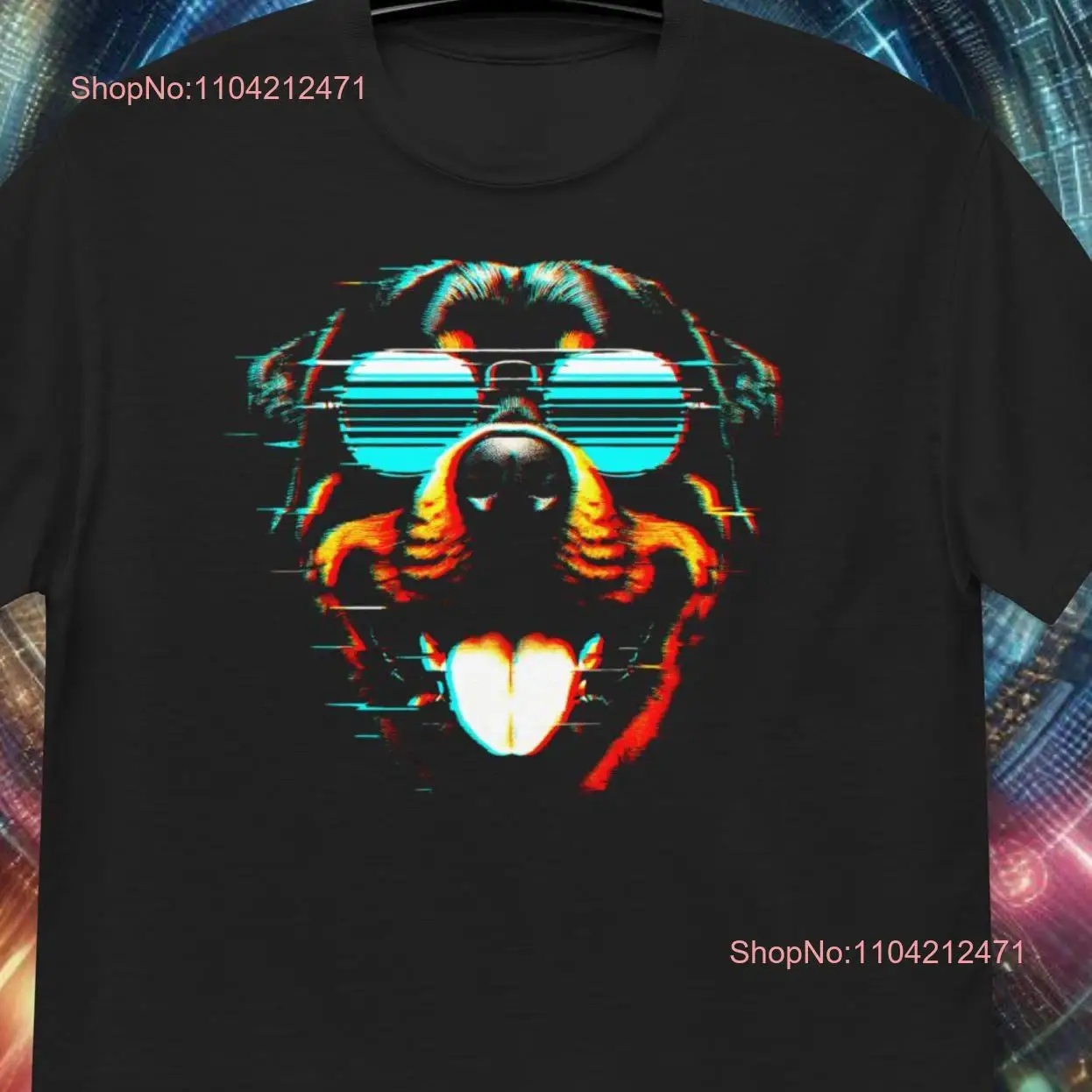 Glitch Rottweiler T Shirt Psychedelic Rottie Abstract dog Rave Canine Vaporwave Surreal unisex long or short sleeves