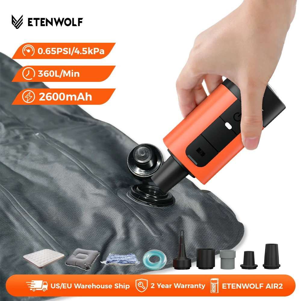 

ETENWOLF AIR 2 Air Pump for Inflatables 2600 mAh 2X Faster Inflation & Deflation Electric Air Pump Air Mattress Sleeping Pads
