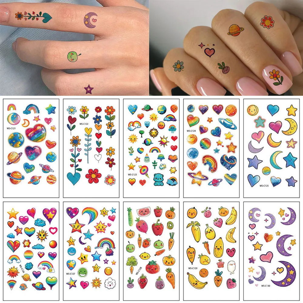 

10 шт., временные татуировки со звездой, луной и радугой, наклейки для рук, тела, одноразовые поддельные татуировки для женщин и мужчин