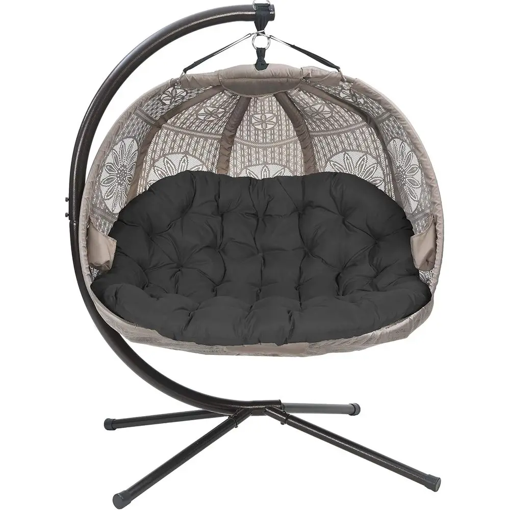 

Pumpkin Hanging Patio Chair with Dreamcatcher-Inspired Black Cushion