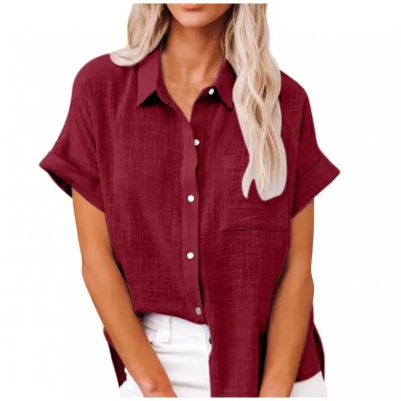 

Women's ort Sve Linen irt Commute Sle Pure Color Polyester Fiber Casual Faion Summer irt Fem ort Sve Blouse