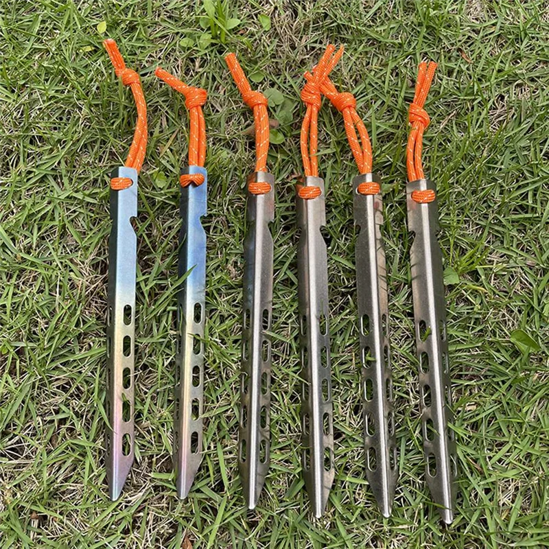 

【Hot Cake】6.3 Inch Camping Tent Pegs Ultra Light Windproof Tent Stakes With Wind Cord A 8 Pack