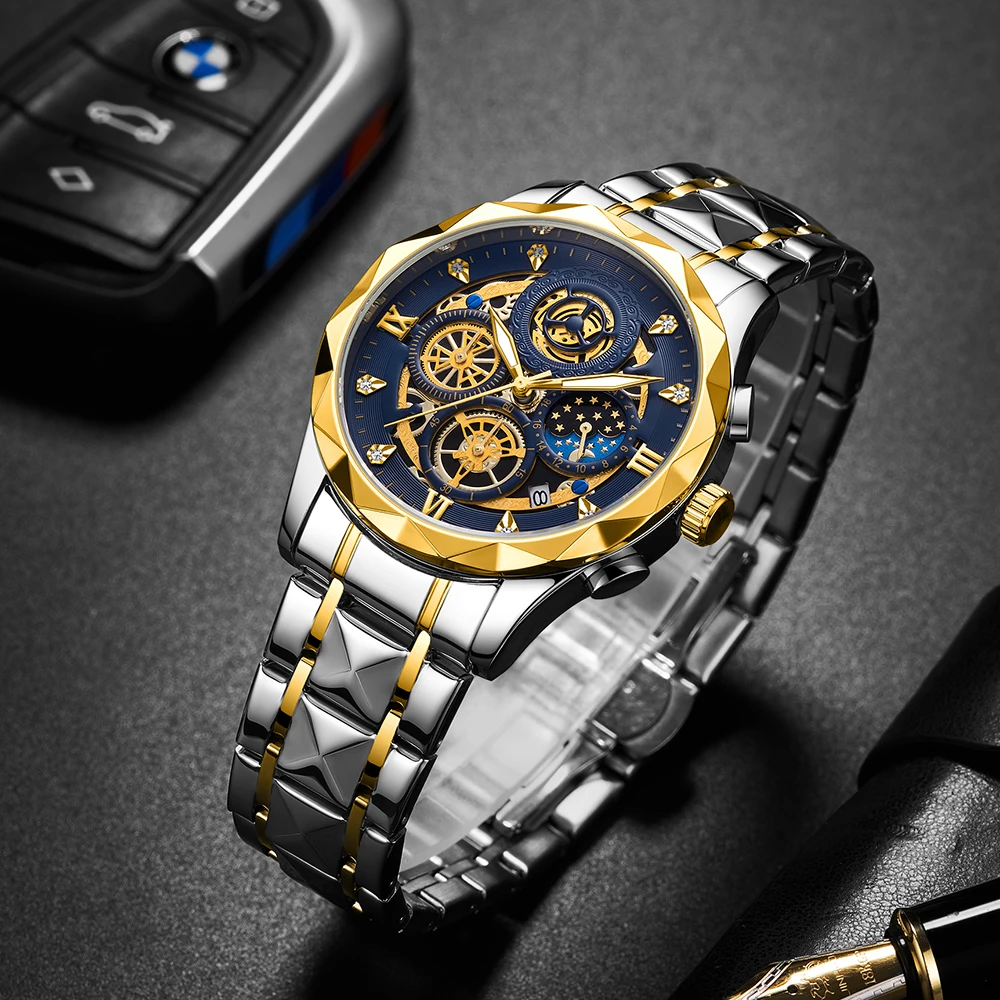 ساعة يد رجالية فاخرة من PAAZMOU كرونوغراف مقاومة للماء مضيئة للرجال من الفولاذ المقاوم للصدأ ساعات كوارتز رجالية رياضية عالية الجودة