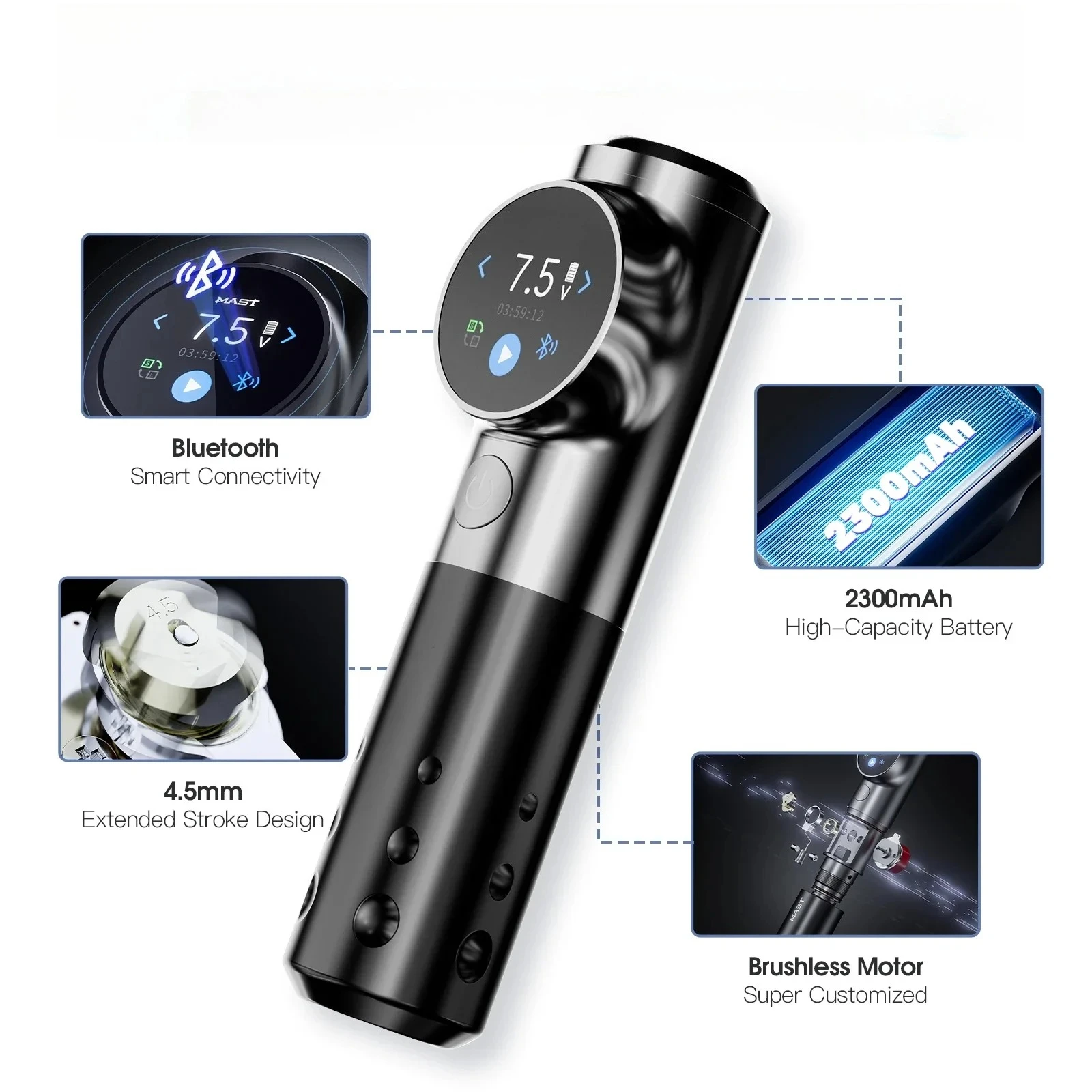 Tattoo Ultra Cordless Tattoo Machine 4.5mm Stroke Smart Control 2300mAh Battery Ultra-Quiet Mcore Motor for Artists