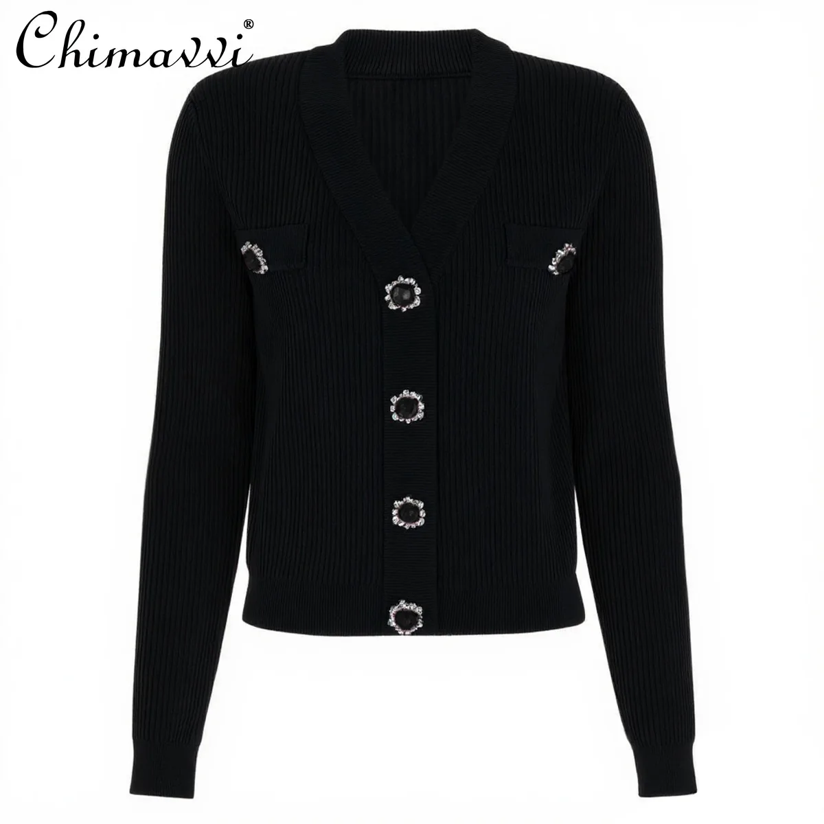 

French Elegant Fashion Socialite Short Cardigan V-neck Long Sleeve Single-breasted Slim Commuter Knitted Sweater Women Autumn