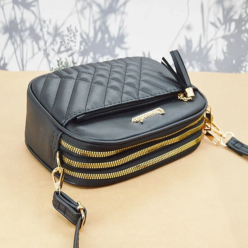 Women Fashion Small Bag 4-layer Space Zipper Crossbody Shoulder Bag Tassel PU Design Trend