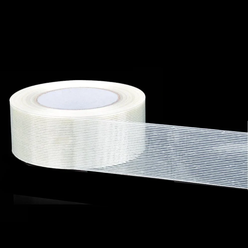 25M Strong Glass Fiber Transparent Striped Single Side Adhesive Tape Industrial Strapping Packaging Fixed Seal Tape