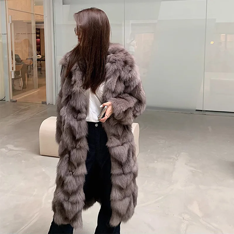 Casaco longo Faux Fox Fur para As Mulheres Casaco Fofo Marrom Casaco Casual Casaco Grosso Quente Imitação de Pele Solta Casaco de Pele de Inverno