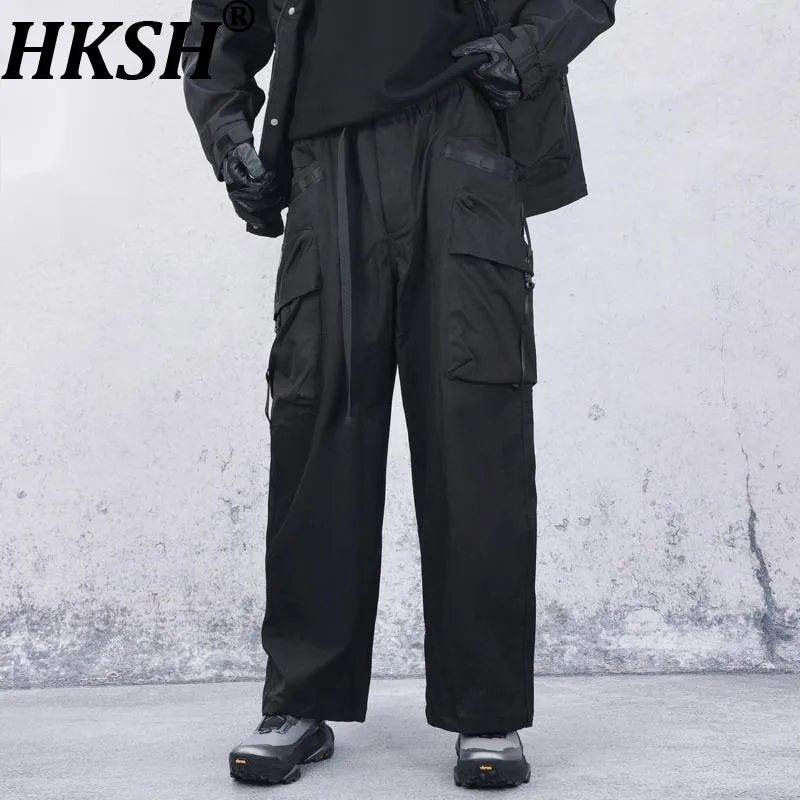 HKSH Autumn Winter New Men Tide Chic Ins Dark Safari Style Heavy Functional Cargo Pants Loose Casual Wide Leg Drawstring HK28674