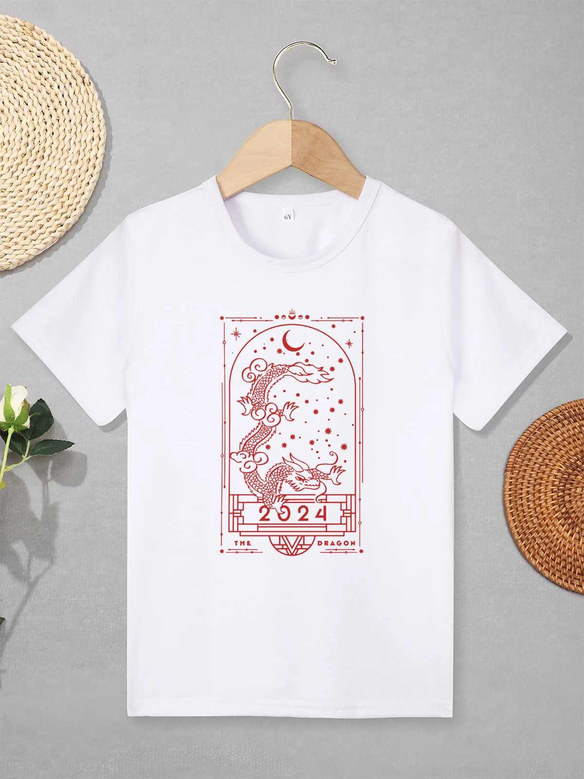 

2024 The Dragon Chinese Style Kids T Shirt for Boy Aesthetic Harajuku Beautiful Cute Toddler Girl Clothes Street Casual Tops Tee