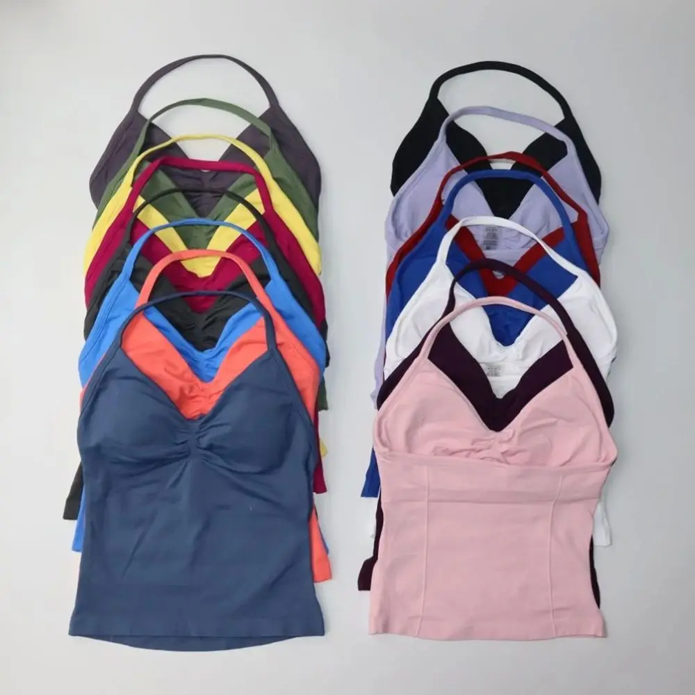 Longline Strappy Seamless Yoga Tank Tops Ruched Backless Gym Clothes Workout Sleeveless Shirts With Buit In Bra Vest Clothing