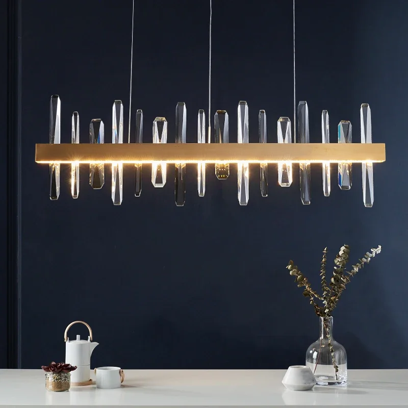 Modern Luxury Crystal LED Long Chandelier Pendant Light for Dining Room Restaurant Kitchen