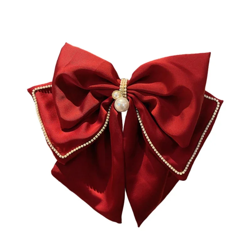 Large Fabric Bow Hair Clips Crystal Rhinestone Hairpins Headwear Elegant Fashion Barrette Hair Accessories for Women Girls