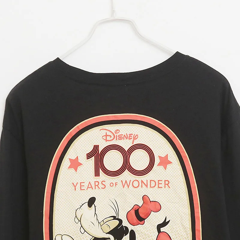 Disney Women\'s Casual Cartoon Pullover T Shirt Mickey Mouse Donald Duck Sweatshirt O Neck Long Sleeve 100th Anniversary Tee